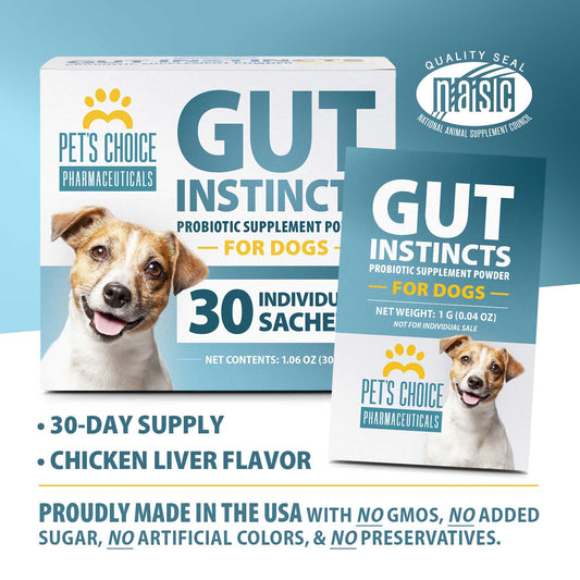 Pet's Choice Gut Instincts Probiotic Powder Packets for Dogs – Daily Digestive & Immune Support, 30 Count