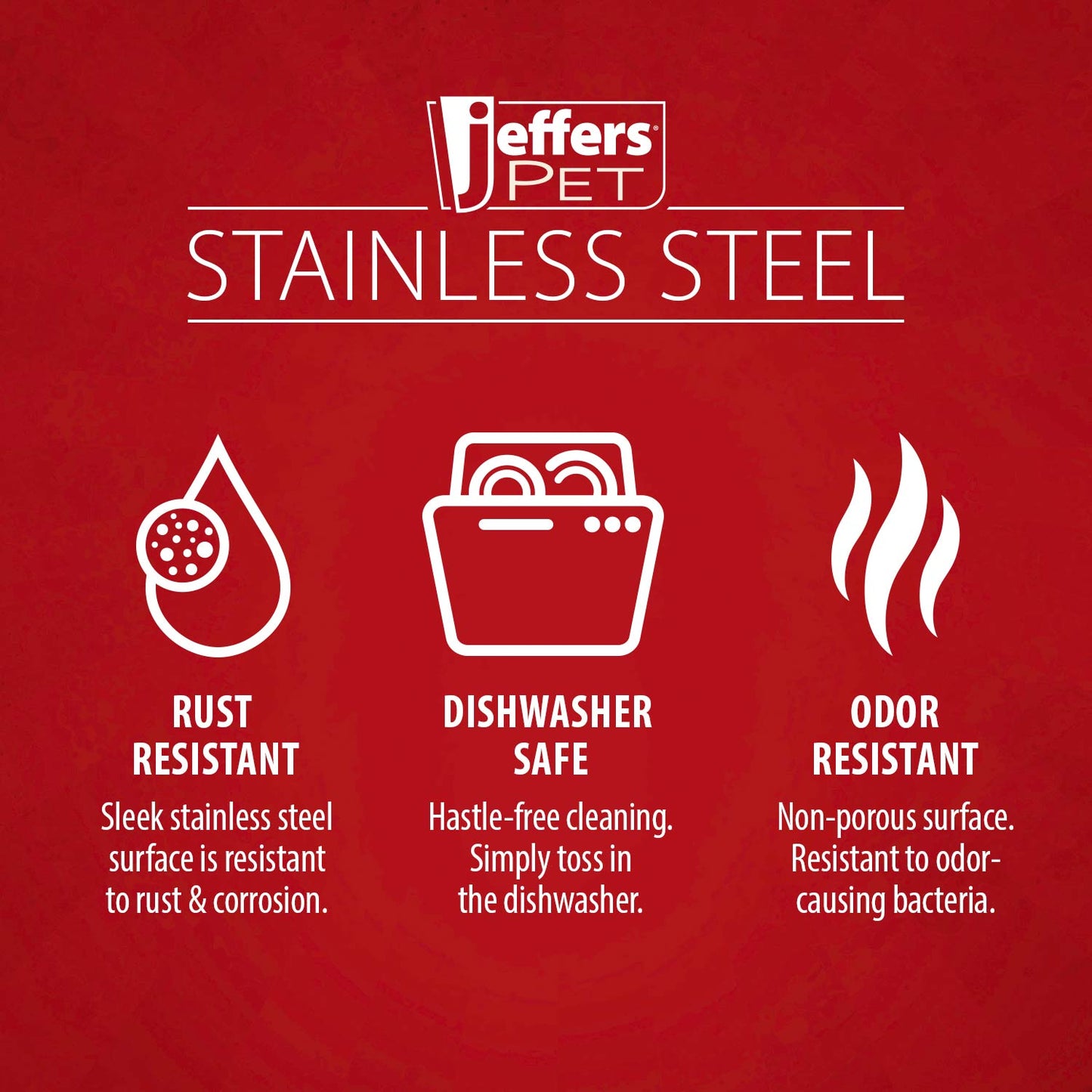 Jeffers Pet Embossed No-Tip Anti-Skid Stainless Steel Pet Bowls for Dogs, Cats, Puppies, Kittens – Rubber Base, Food & Water Feeding Dish for Home, Travel, Camping, Kennel
